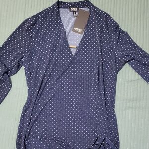 Jones New York Dark Blue Polka Dot Blouse